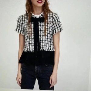 Zara Black and White Tweed Top